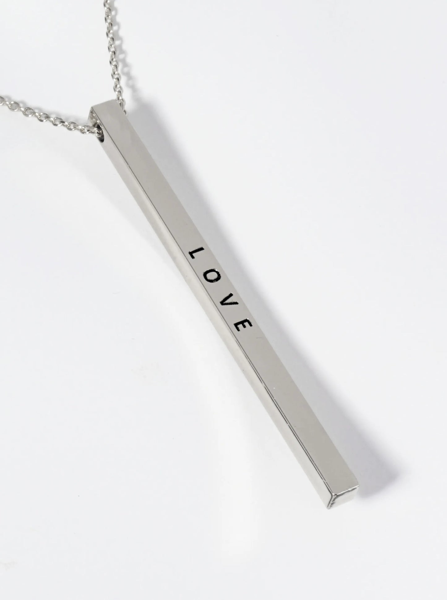 Love Engraved Vertical Bar Pendant Inspirational Necklace