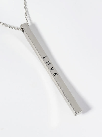 Love Engraved Vertical Bar Pendant Inspirational Necklace