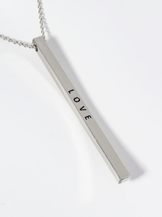 Love Engraved Vertical Bar Pendant Inspirational Necklace