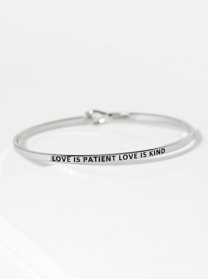 Love Is Patient Love Is Kind Engraved Inspirational Bangle Bracelet