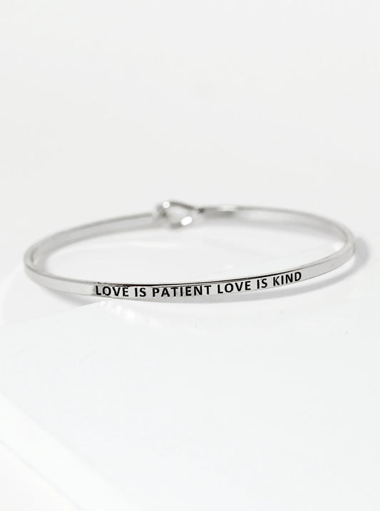 Love Is Patient Love Is Kind Engraved Inspirational Bangle Bracelet