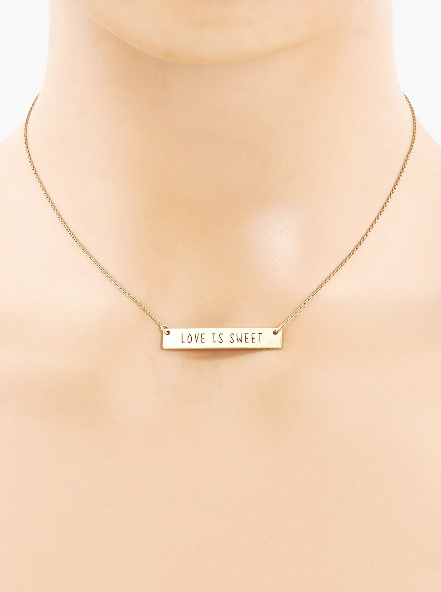 Love Is Sweet Engraved Horizontal Bar Pendant Necklace
