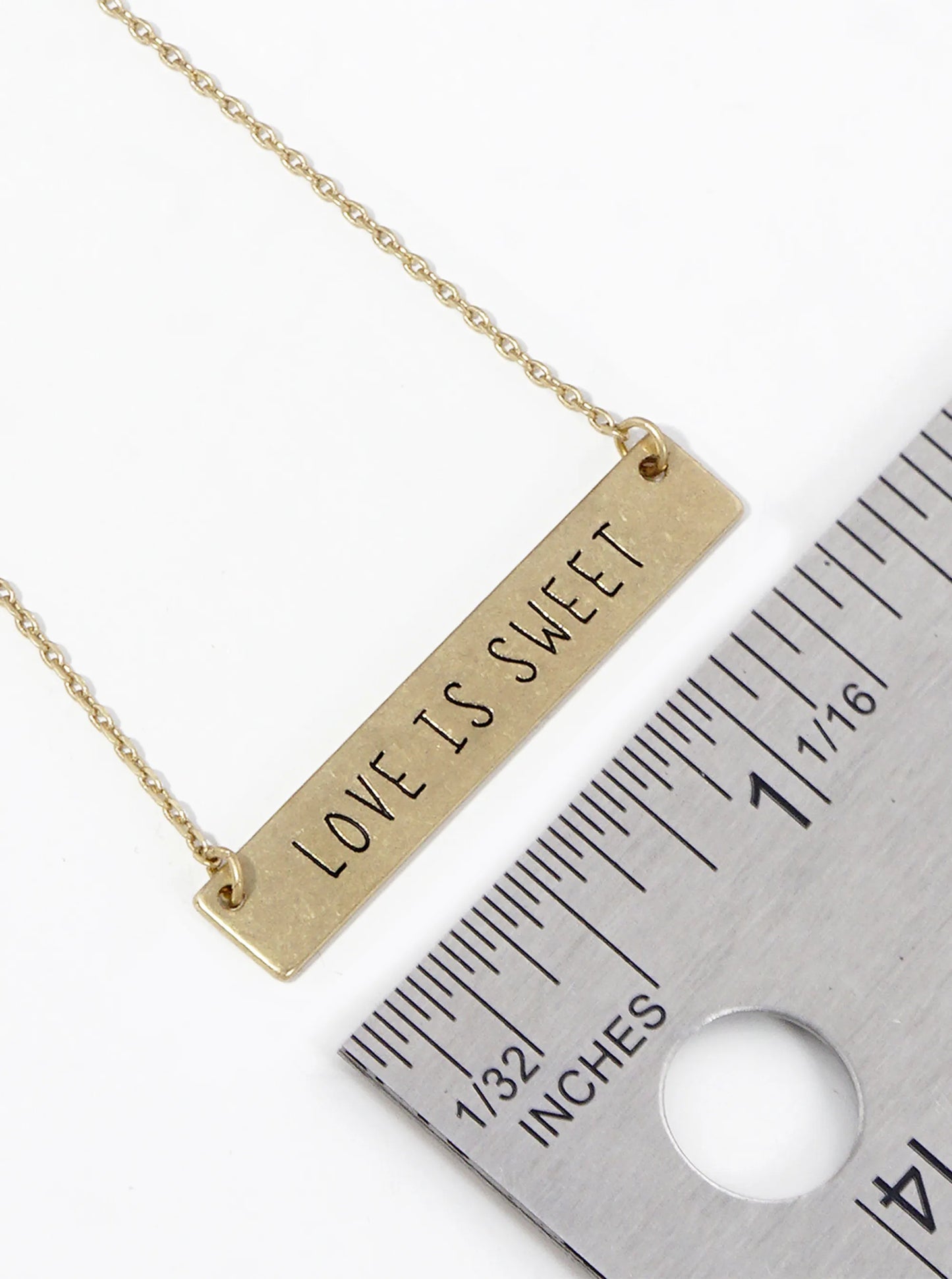 Love Is Sweet Engraved Horizontal Bar Pendant Necklace