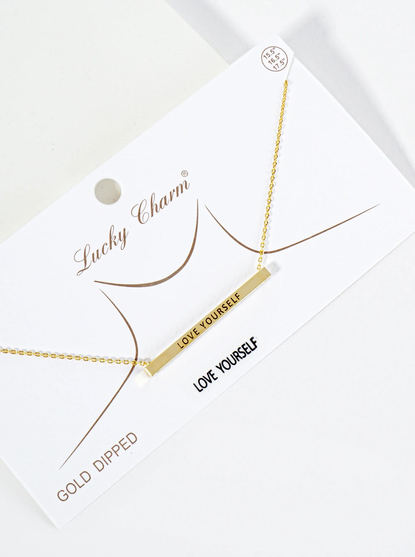 Love Yourself Engraved 18K Gold Dipped Horizontal Brass Bar Pendant Inspirational Necklace