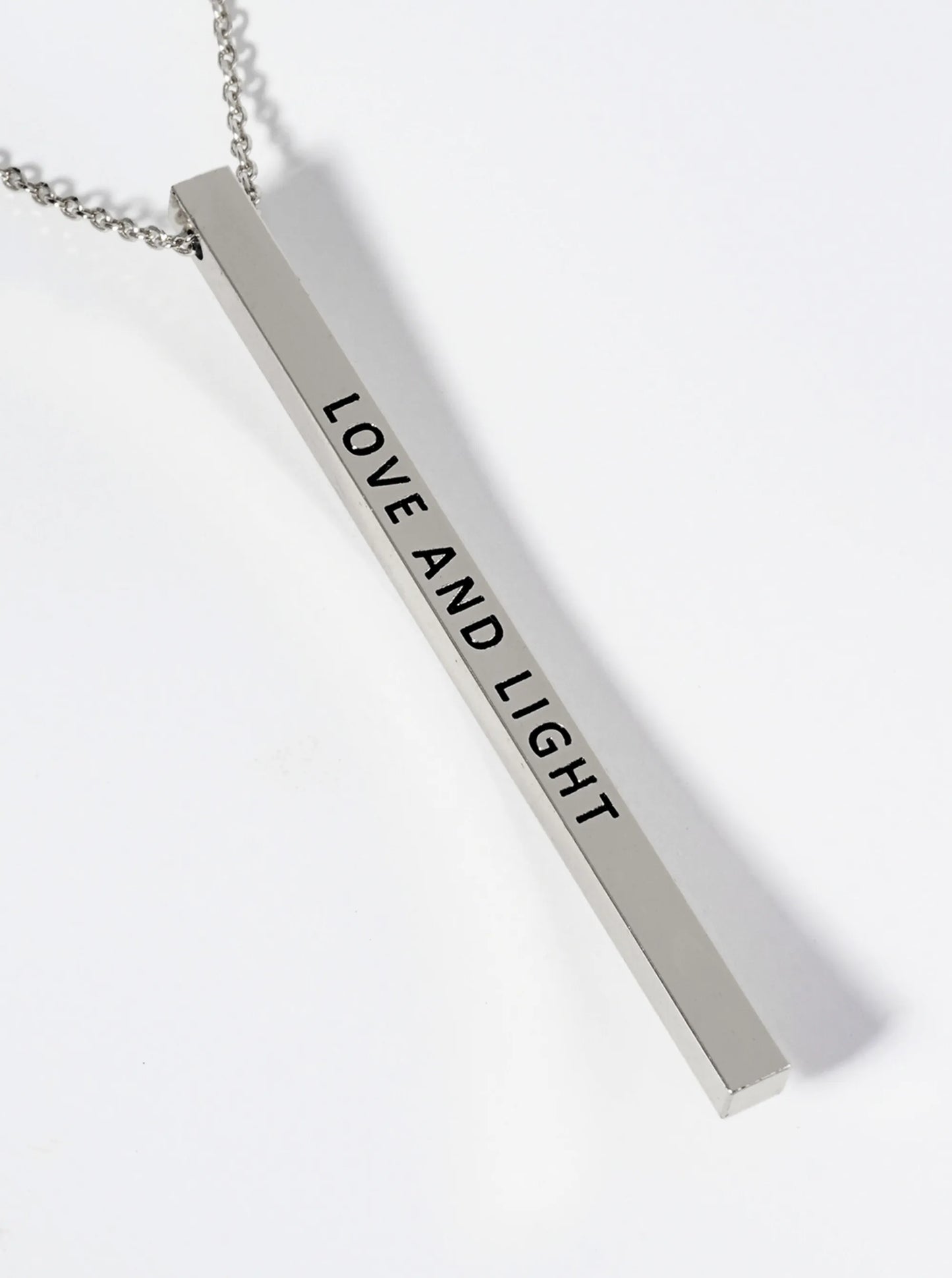 Love And Light Engraved Vertical Bar Pendant Inspirational Necklace