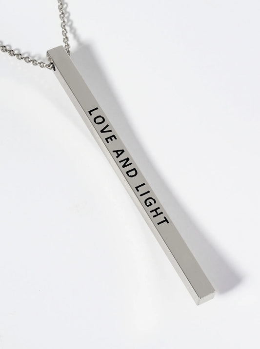 Love And Light Engraved Vertical Bar Pendant Inspirational Necklace
