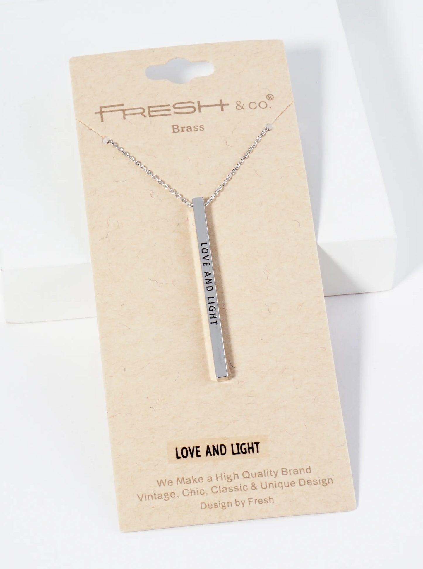 Love And Light Engraved Vertical Bar Pendant Inspirational Necklace