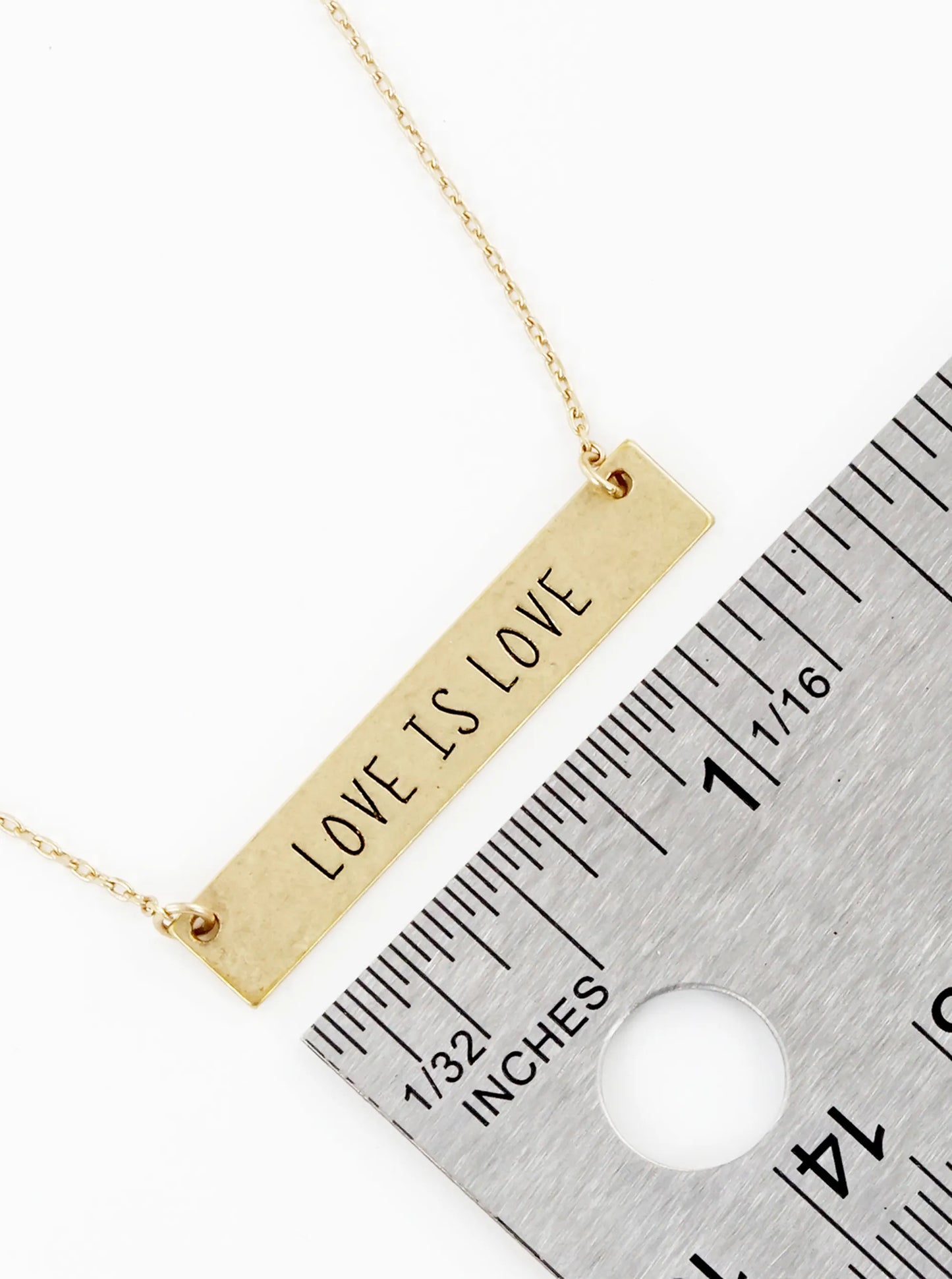 Love Is Love Engraved Horizontal Bar Pendant Necklace