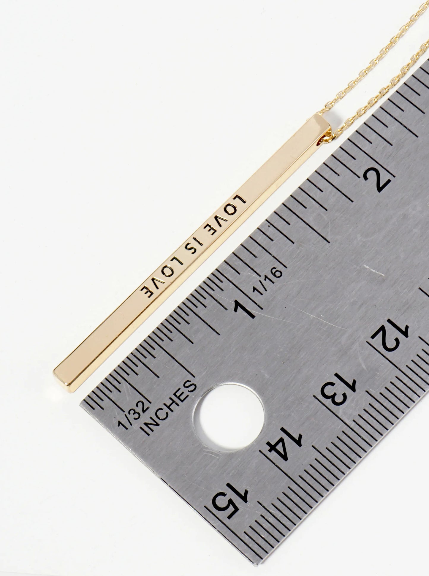 Love Is Love Engraved Vertical Bar Pendant Inspirational Necklace