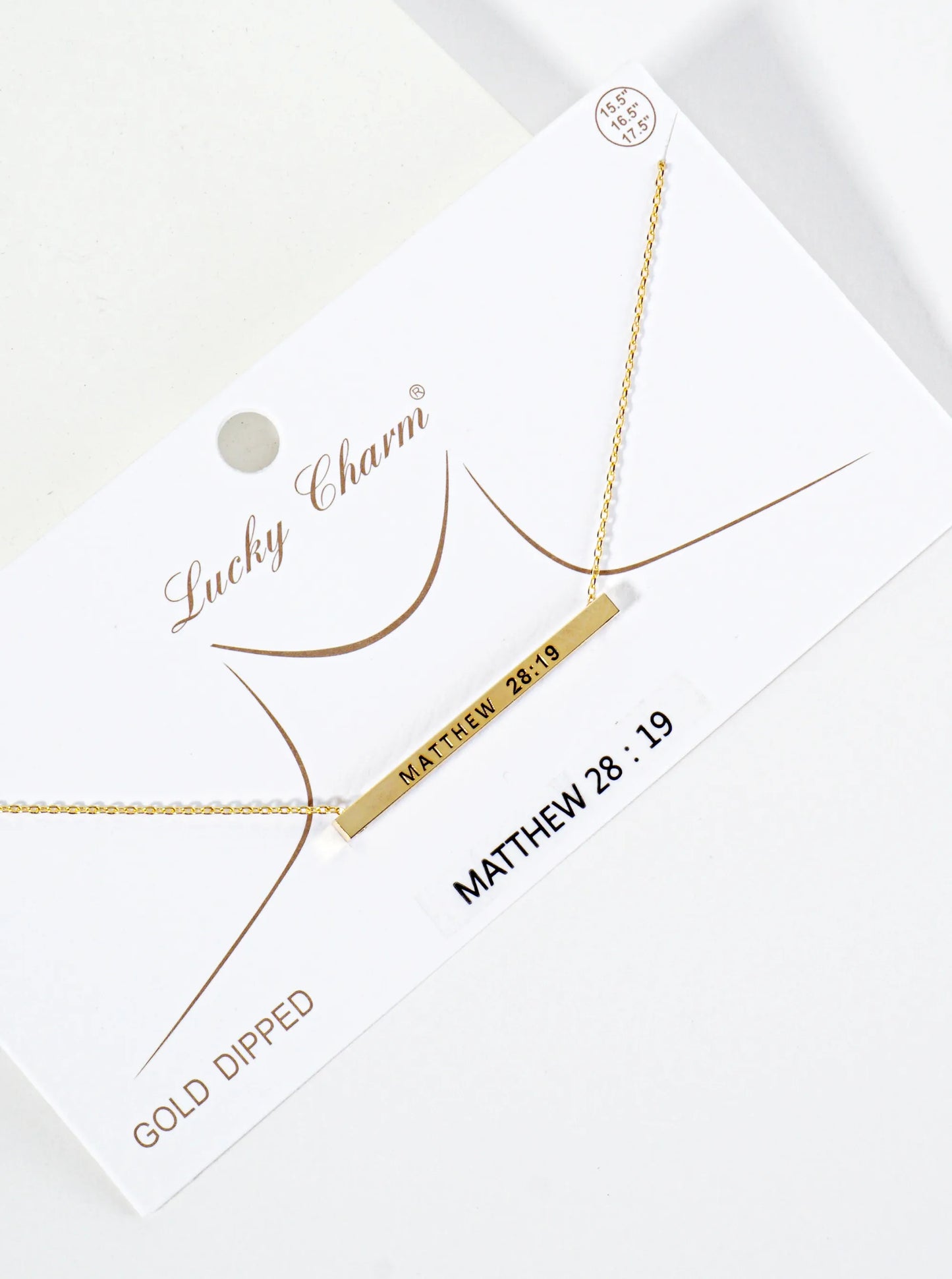 Matthew 28 19 Engraved 18K Gold Dipped Horizontal Brass Bar Pendant Inspirational Necklace
