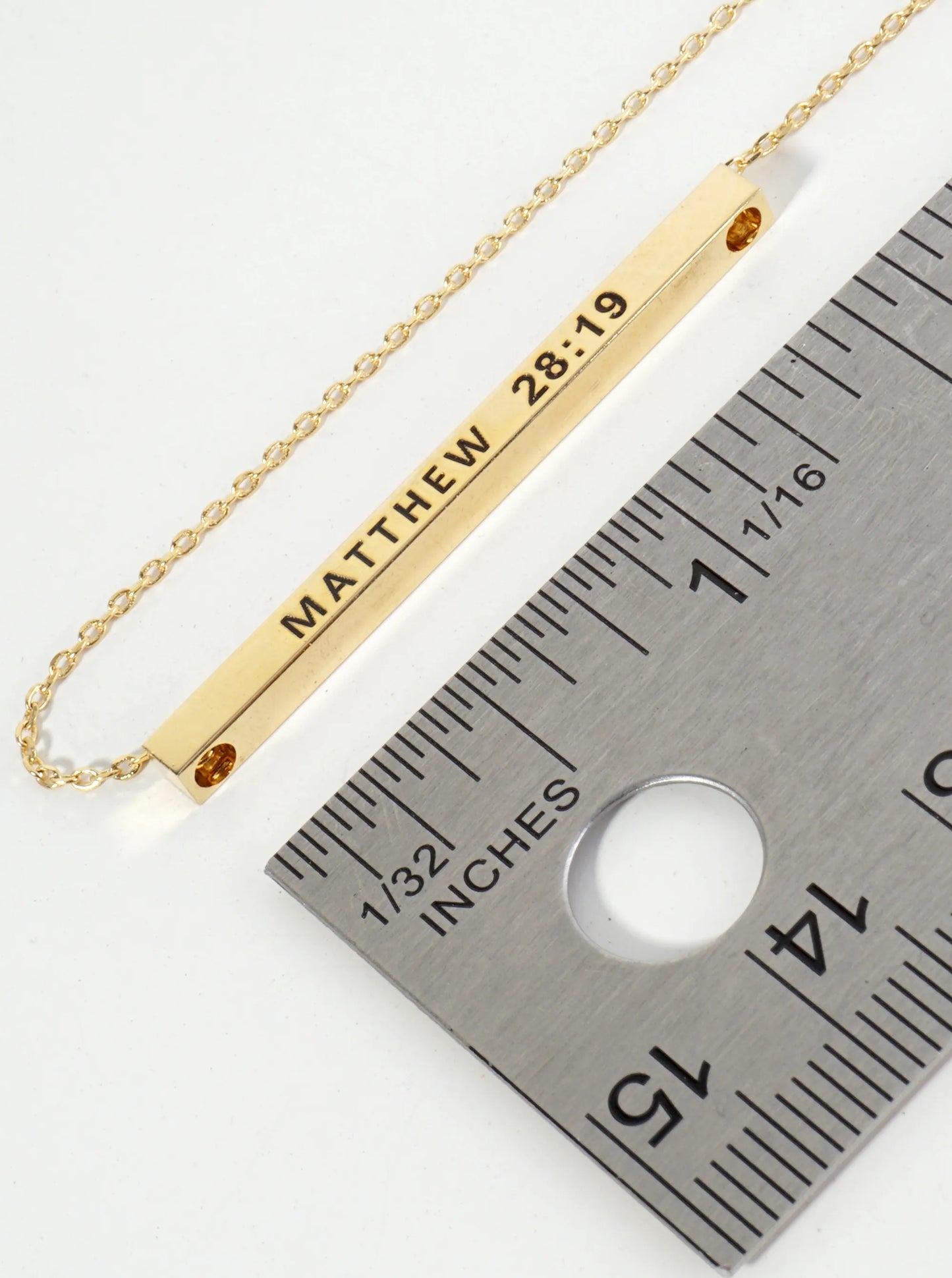 Matthew 28 19 Engraved 18K Gold Dipped Horizontal Brass Bar Pendant Inspirational Necklace