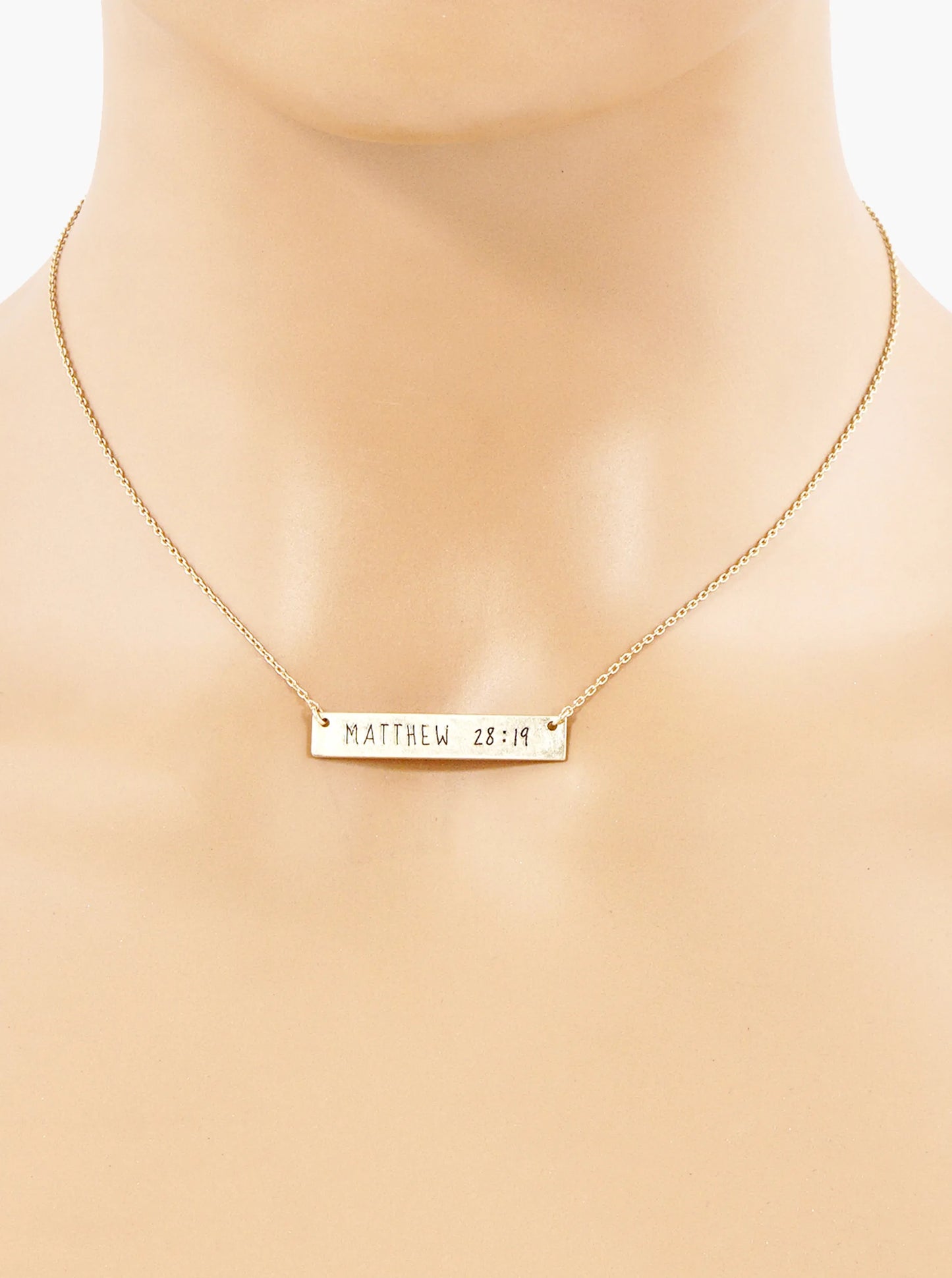 Matthew 28 19 Engraved Horizontal Bar Pendant Necklace