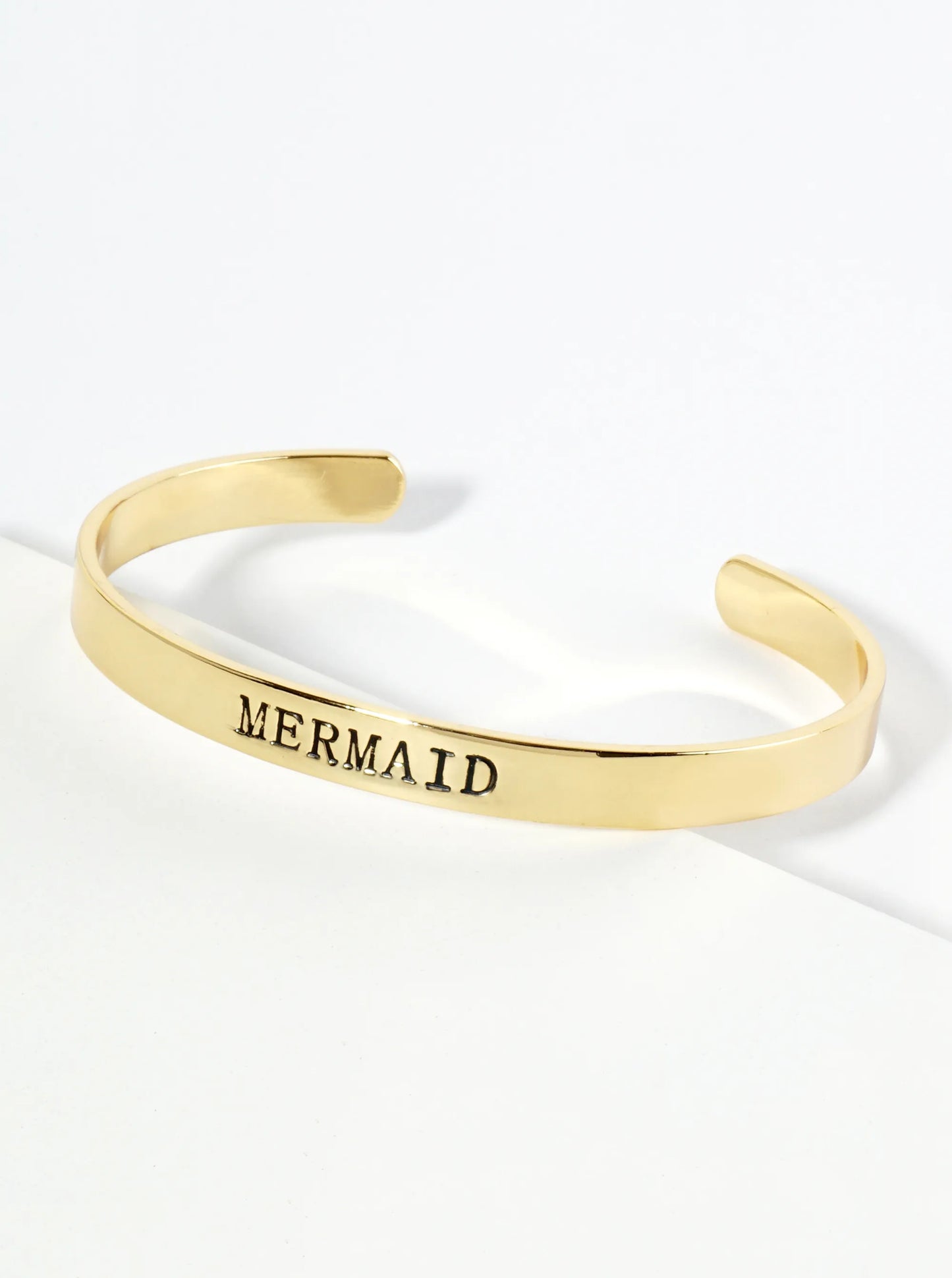 Mermaid Engraved 18K Gold Dipped Open Cuff Bangle Bracelet