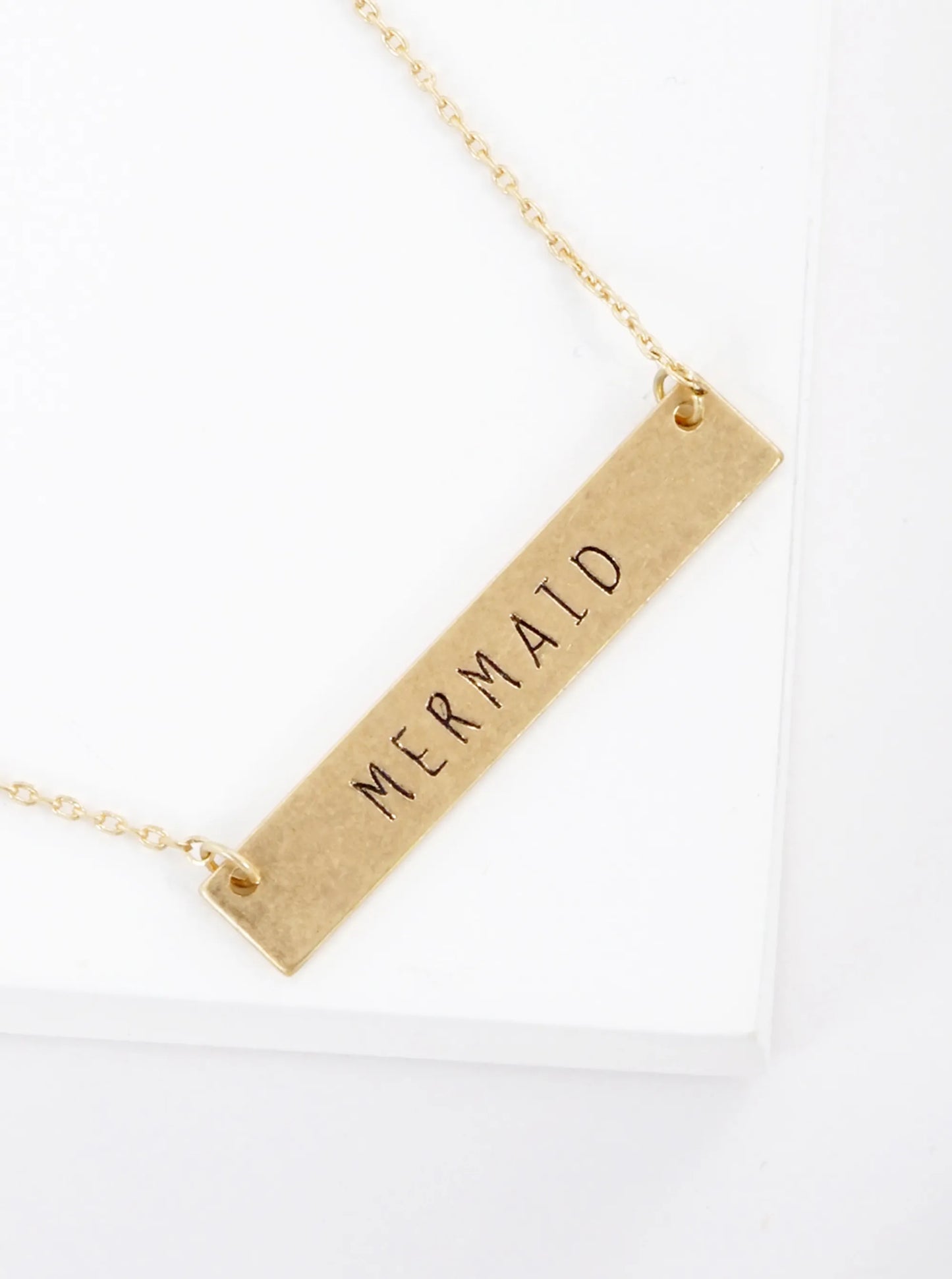 Mermaid Engraved Horizontal Bar Pendant Necklace