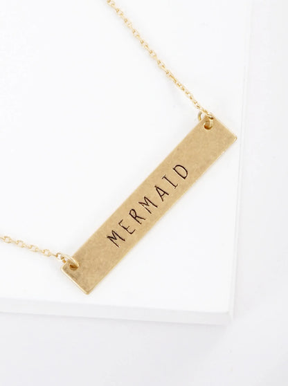 Mermaid Engraved Horizontal Bar Pendant Necklace
