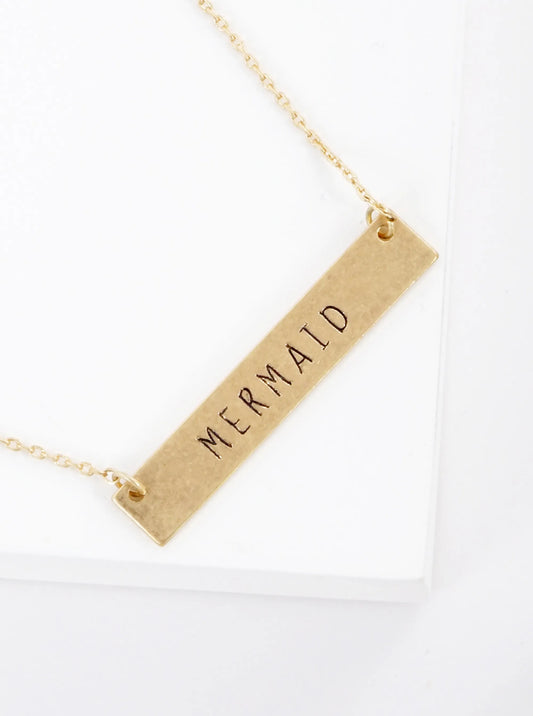 Mermaid Engraved Horizontal Bar Pendant Necklace