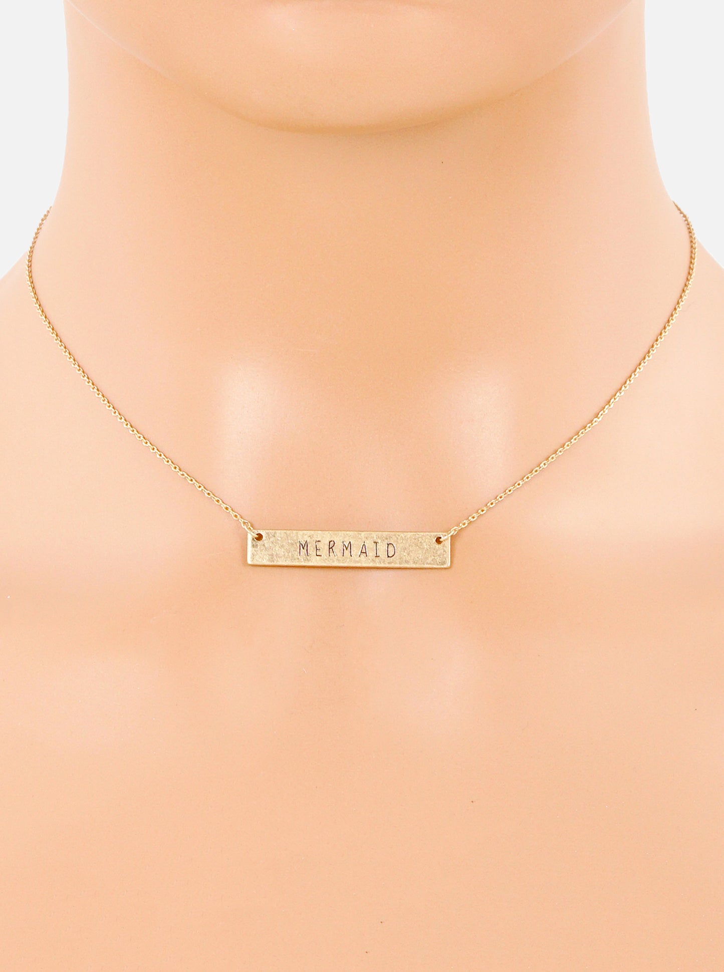 Mermaid Engraved Horizontal Bar Pendant Necklace