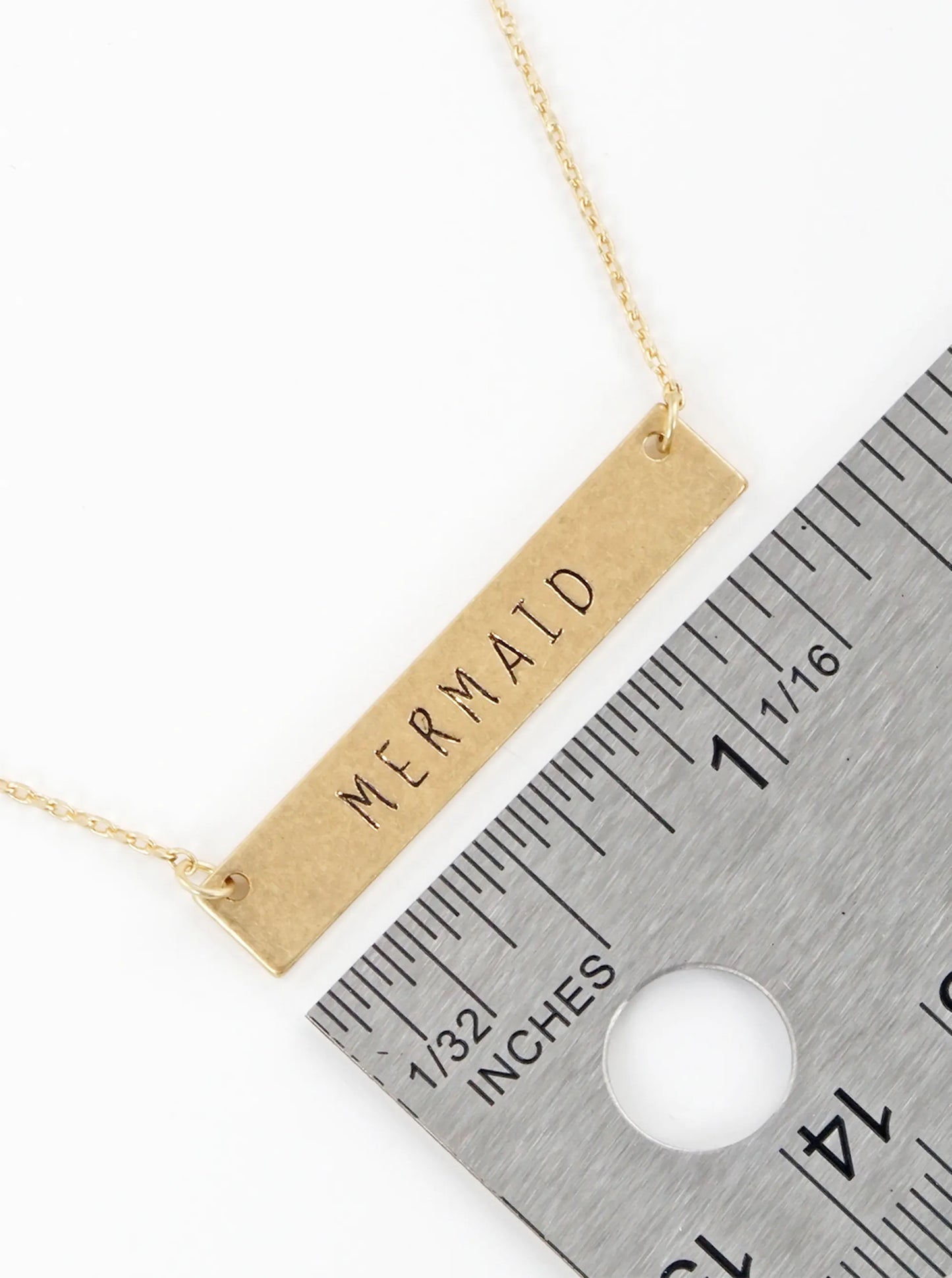 Mermaid Engraved Horizontal Bar Pendant Necklace