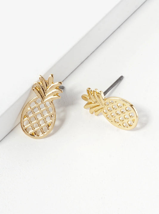 Metal 15mm Filigree Pineapple Tropical Stud Earrings
