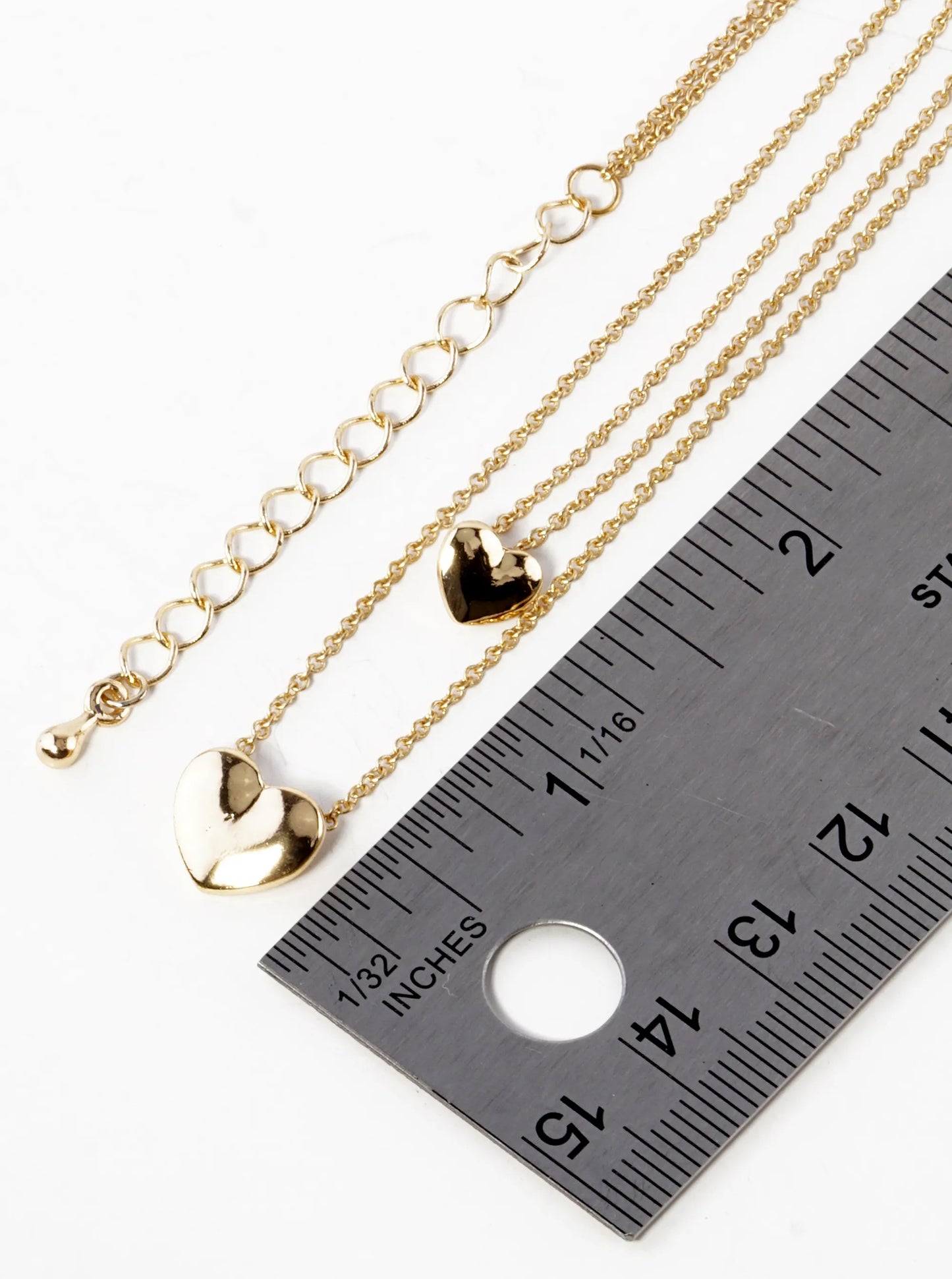 Metal Double Heart Pendant Layered Necklace