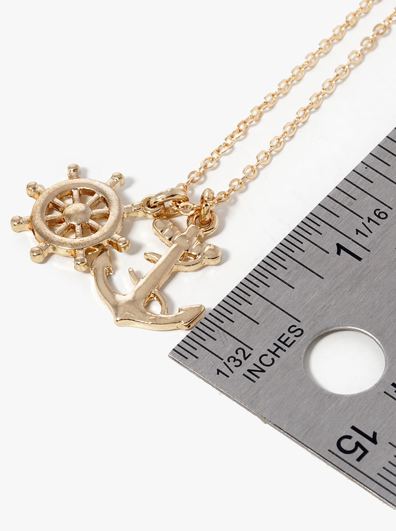 Metal Rudder And Anchor Pendant Nautical Necklace