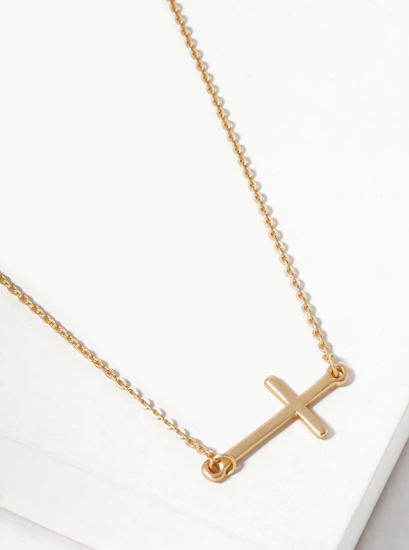 Metal Sideways Cross Pendant Necklace