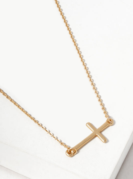 Metal Sideways Cross Pendant Necklace