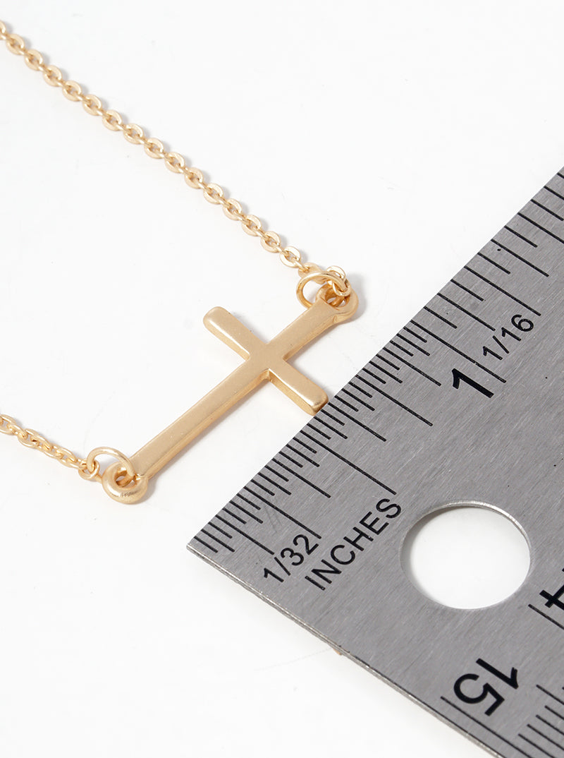 Metal Sideways Cross Pendant Necklace
