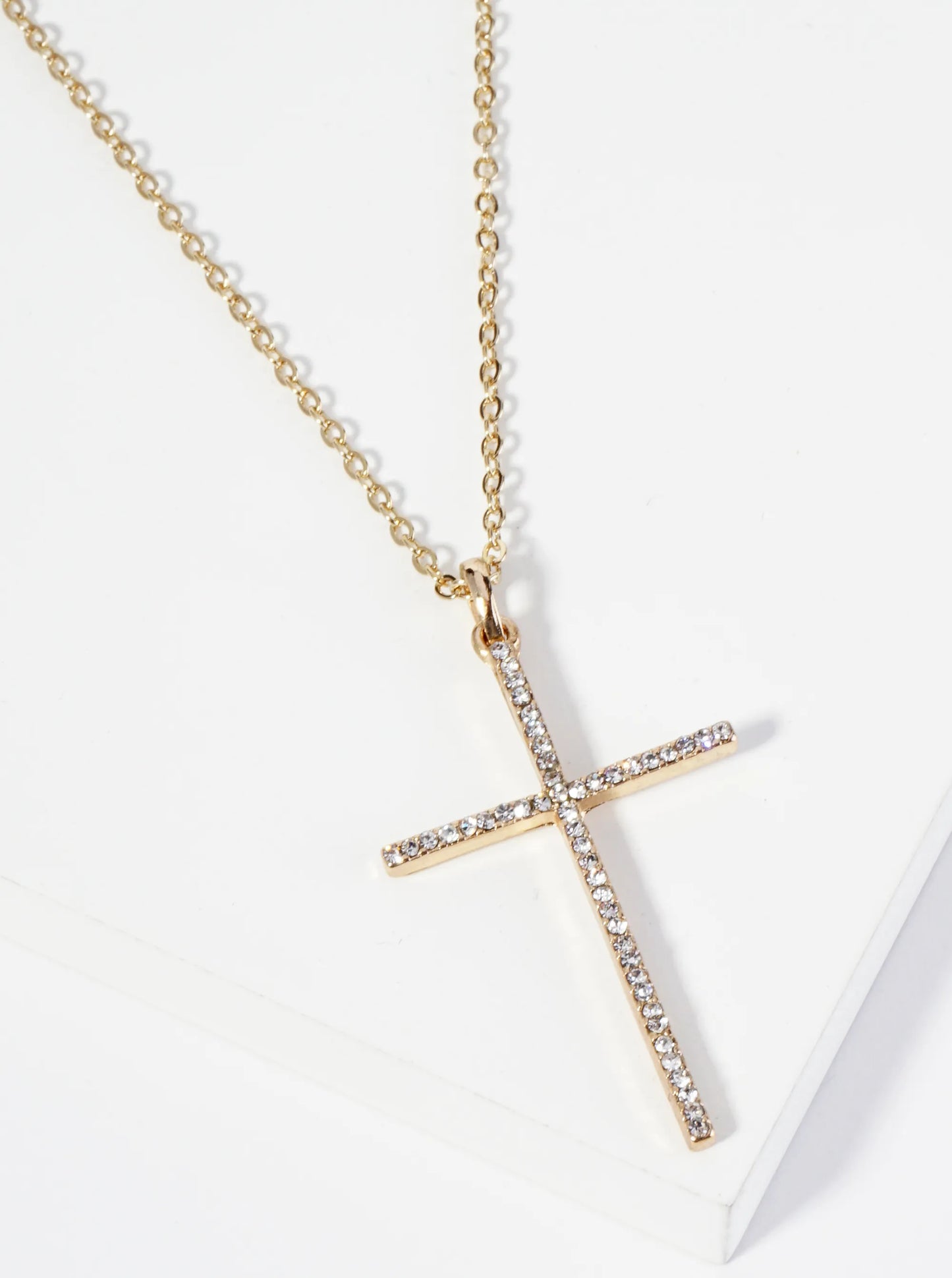 Micro Pave Set Rhinestone Cross Pendant Necklace