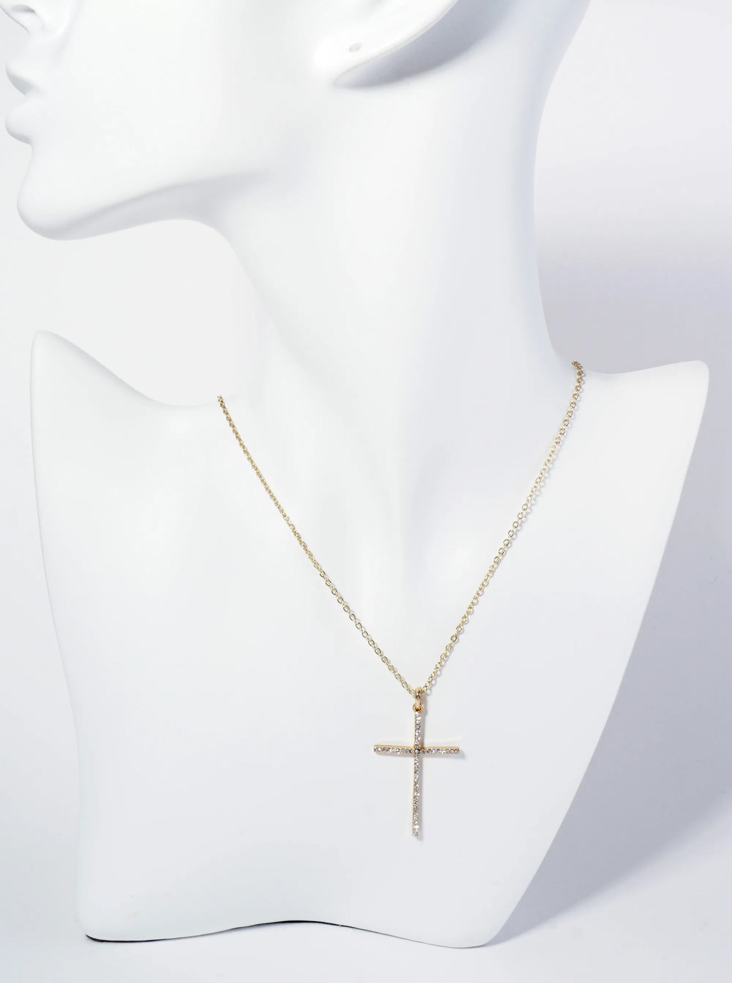 Micro Pave Set Rhinestone Cross Pendant Necklace