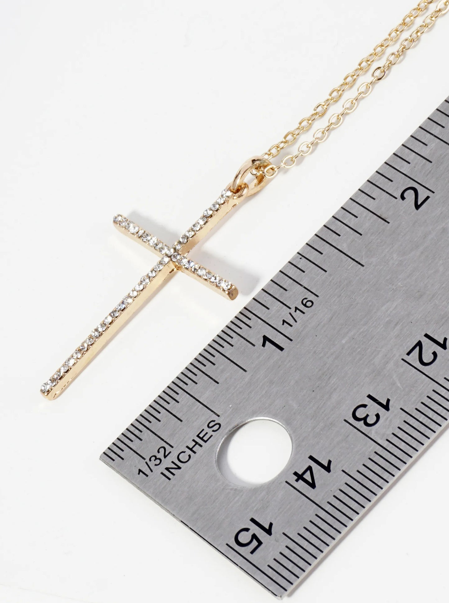 Micro Pave Set Rhinestone Cross Pendant Necklace