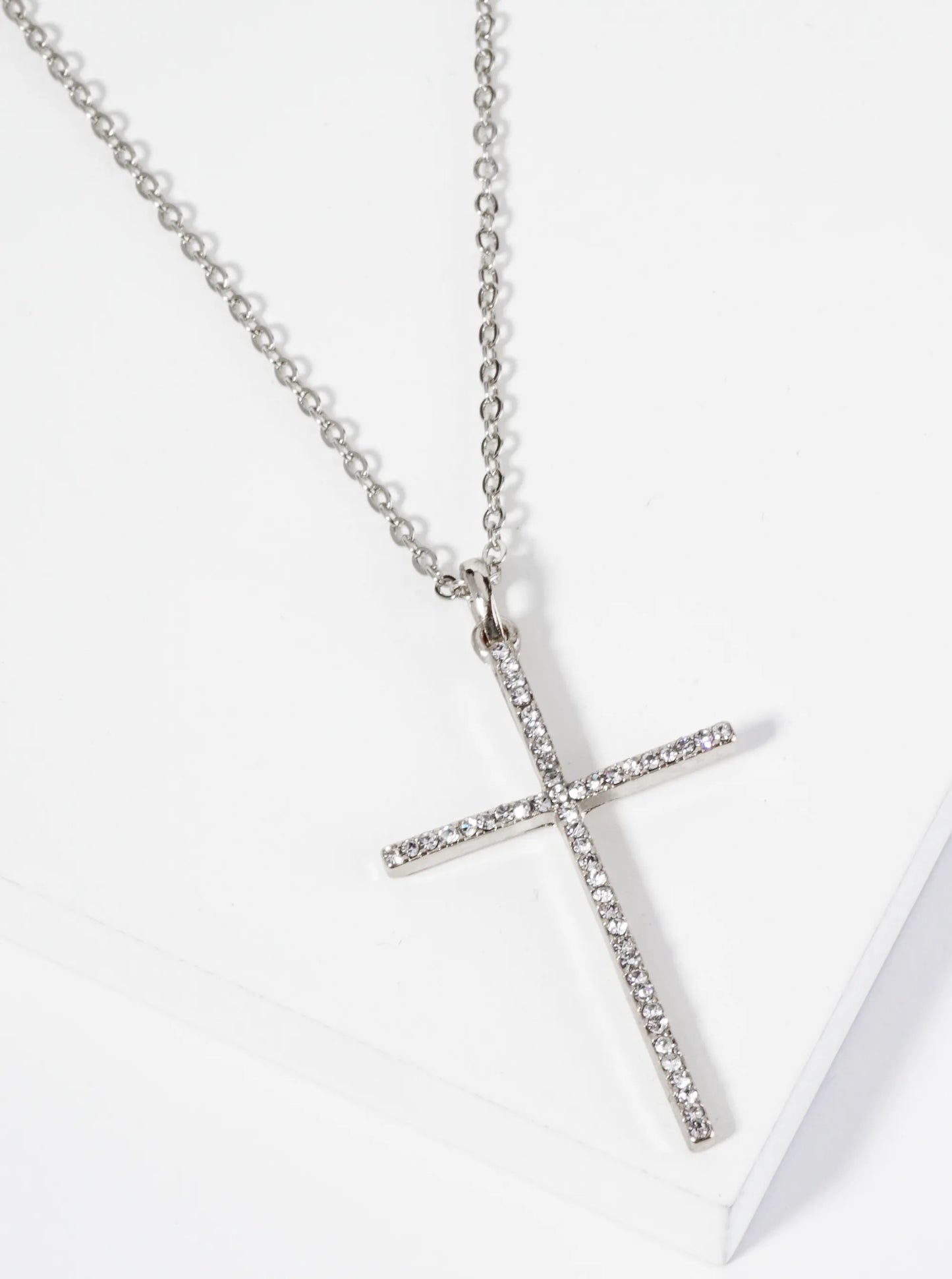 Micro Pave Set Rhinestone Cross Pendant Necklace