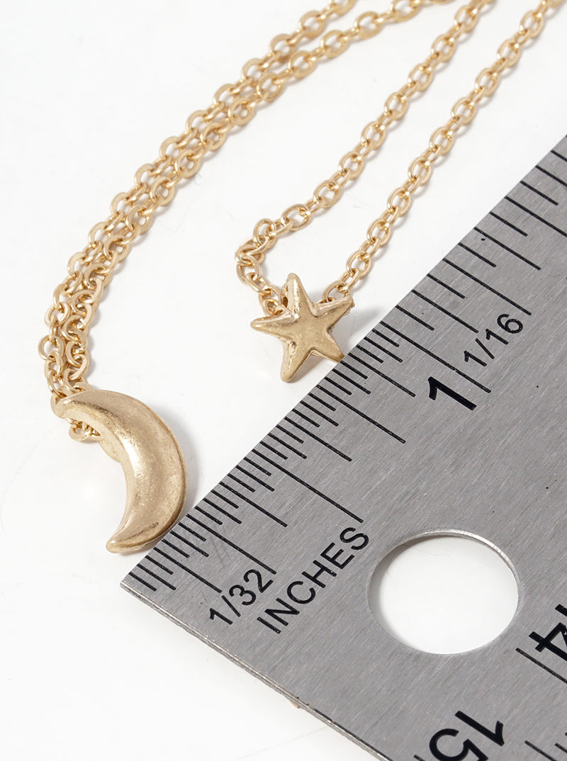 Moon And Star Pendant Layered Necklace