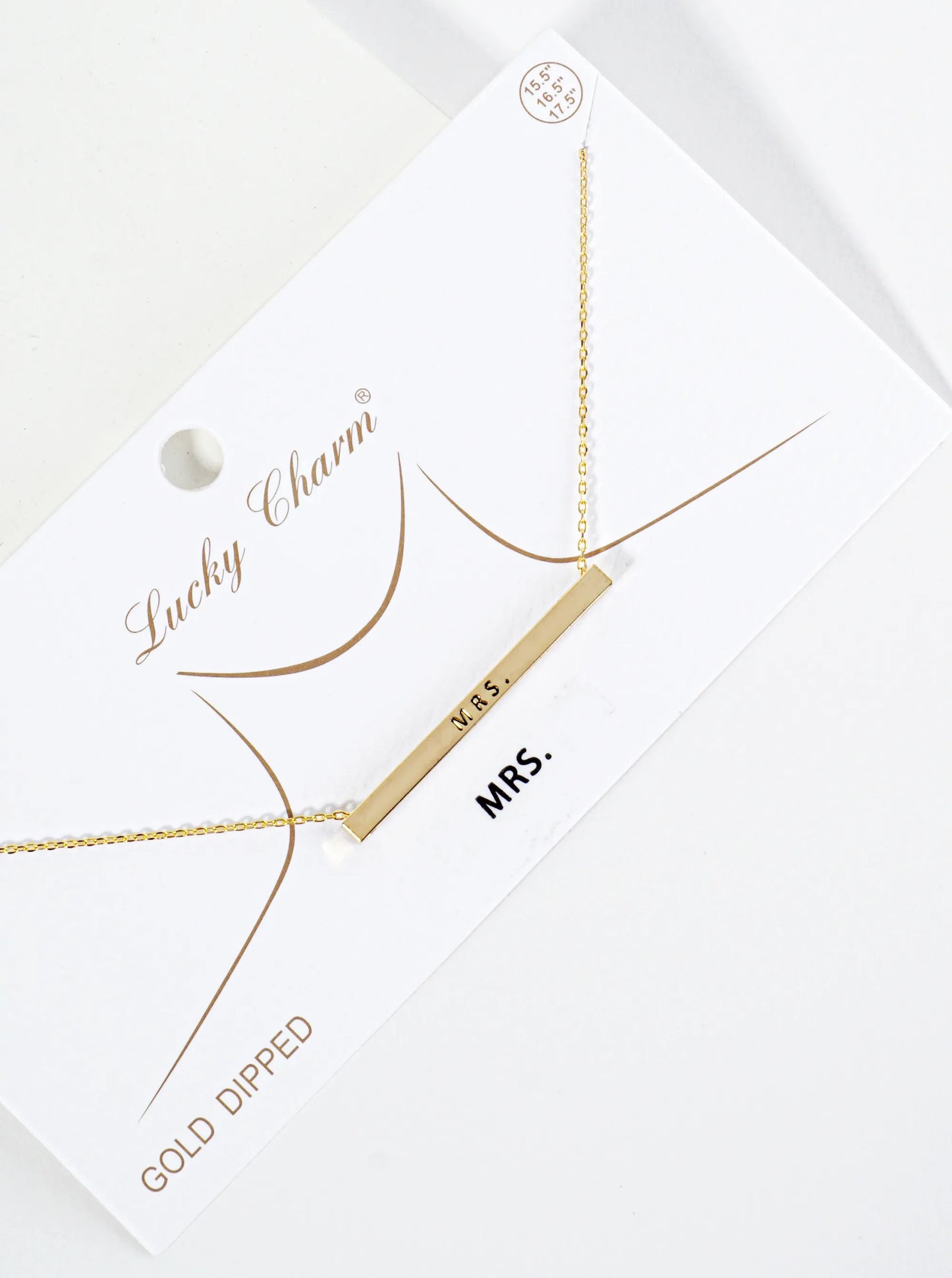 Mrs Engraved 18K Gold Dipped Horizontal Brass Bar Pendant Inspirational Necklace