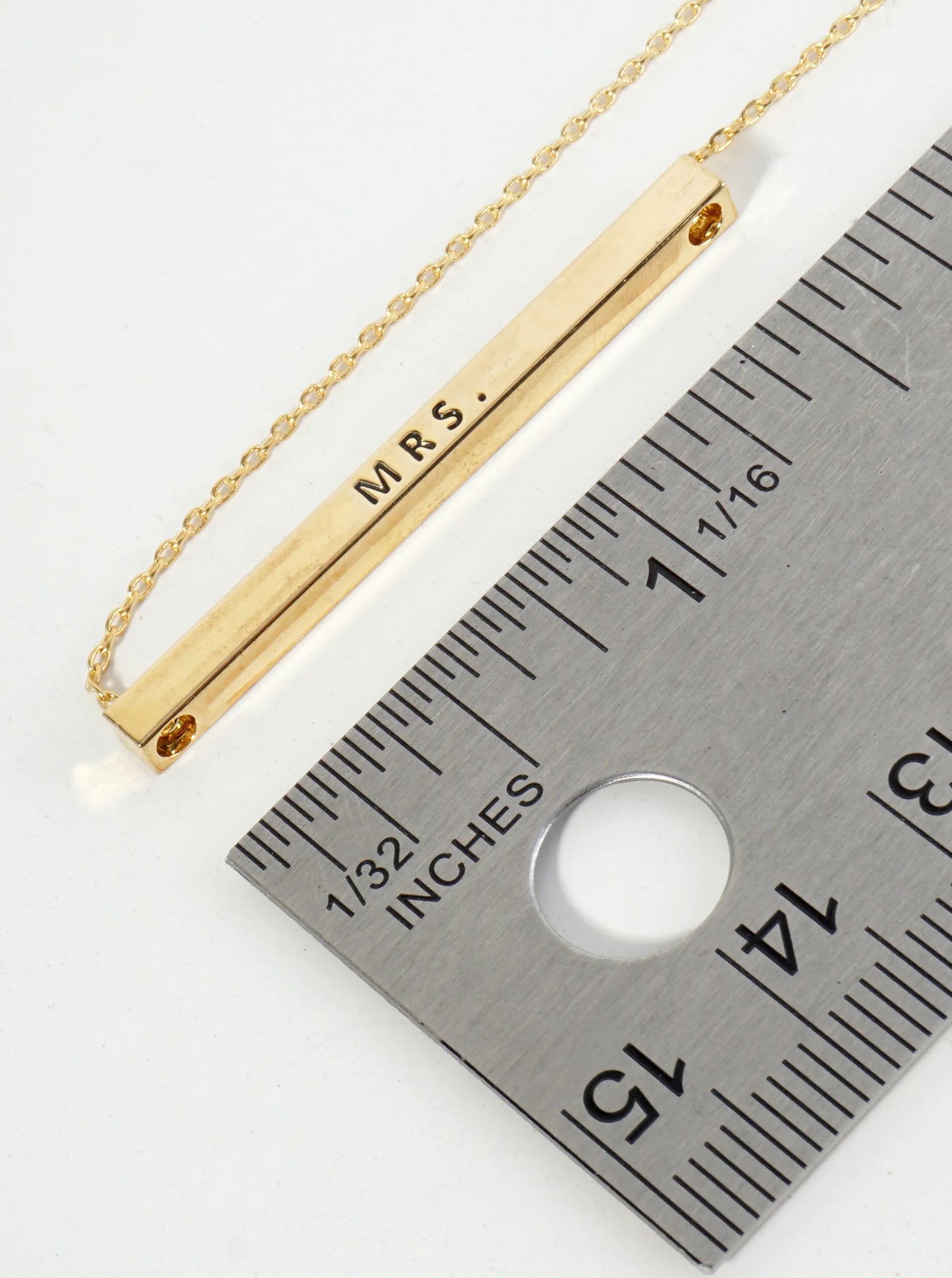 Mrs Engraved 18K Gold Dipped Horizontal Brass Bar Pendant Inspirational Necklace