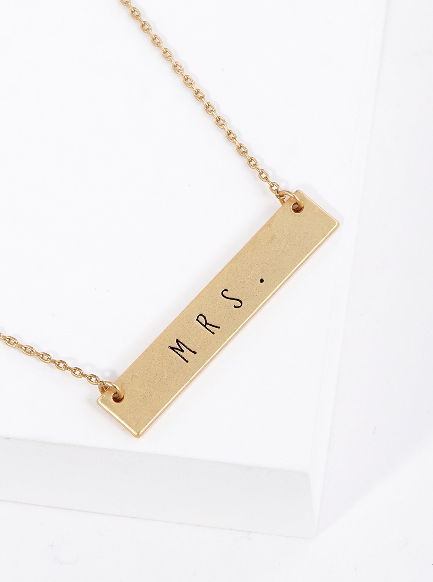 Mrs Engraved Horizontal Bar Pendant Necklace