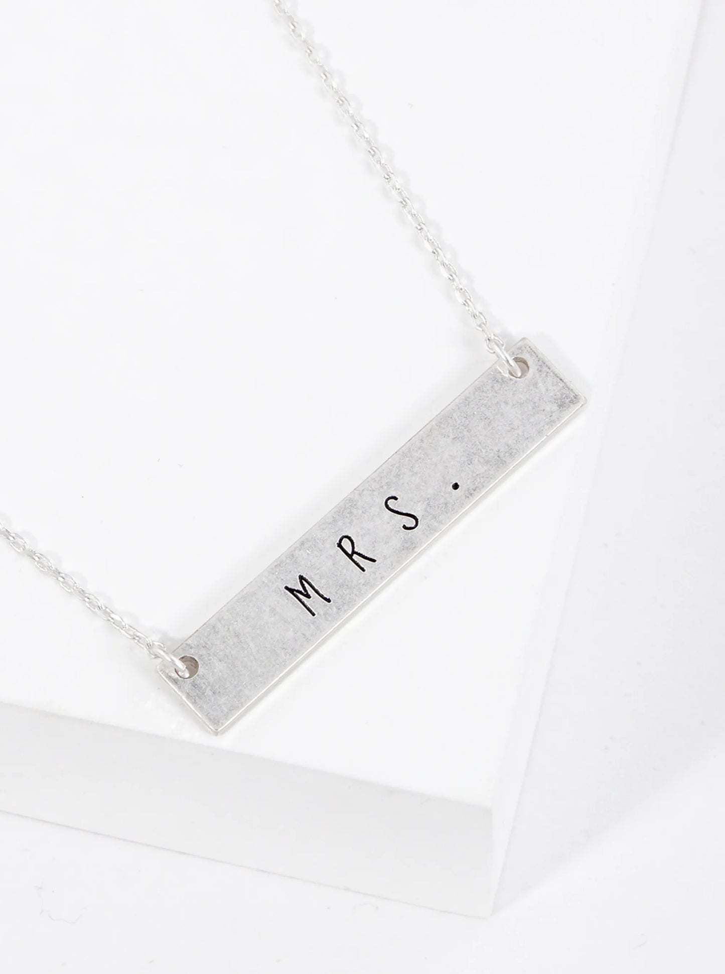 Mrs Engraved Horizontal Bar Pendant Necklace