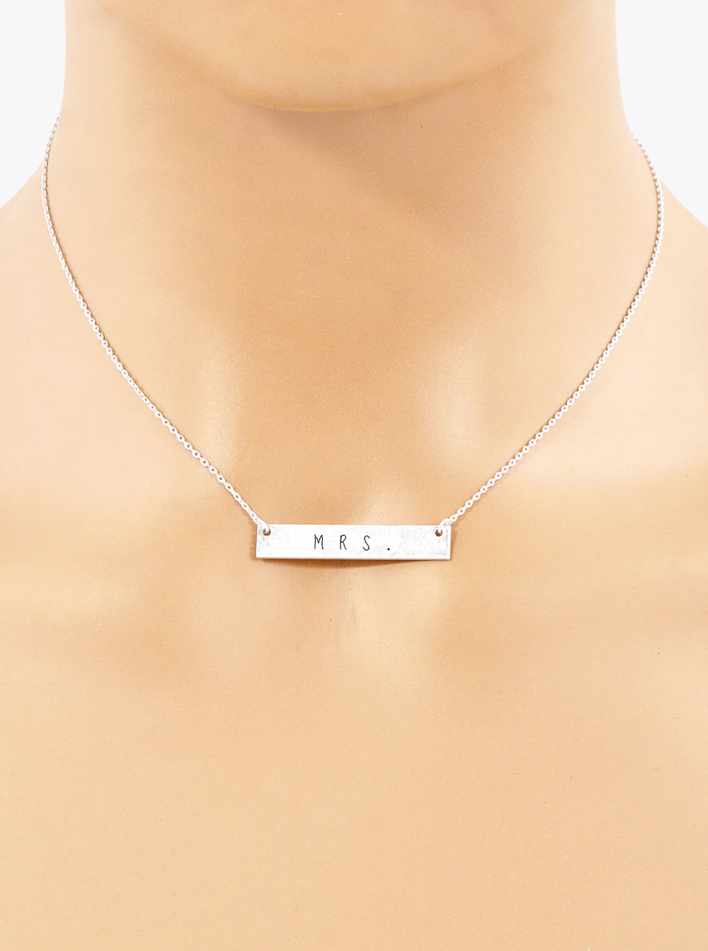 Mrs Engraved Horizontal Bar Pendant Necklace