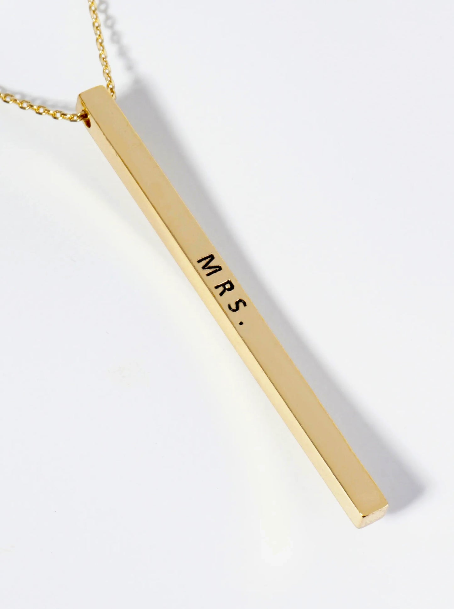 Mrs Engraved Vertical Bar Pendant Inspirational Necklace