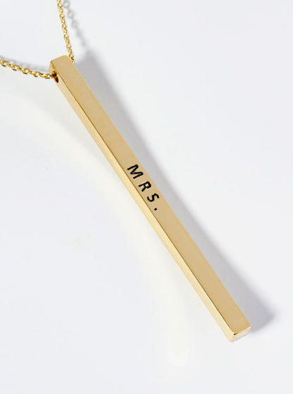 Mrs Engraved Vertical Bar Pendant Inspirational Necklace