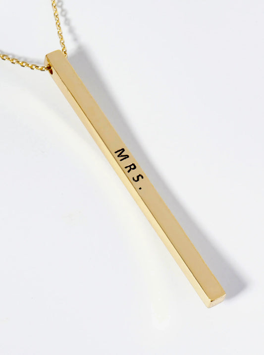 Mrs Engraved Vertical Bar Pendant Inspirational Necklace