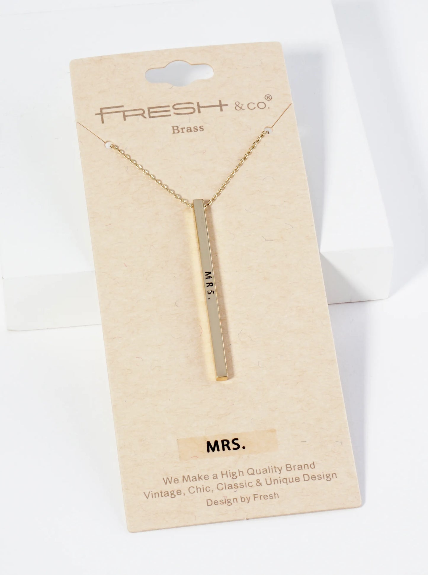 Mrs Engraved Vertical Bar Pendant Inspirational Necklace