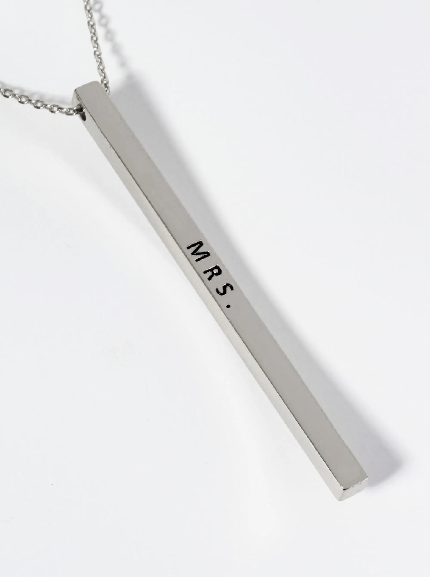 Mrs Engraved Vertical Bar Pendant Inspirational Necklace