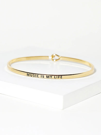 Music Is My Life Engraved Inspirational Bangle Bracelet