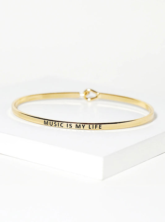 Music Is My Life Engraved Inspirational Bangle Bracelet