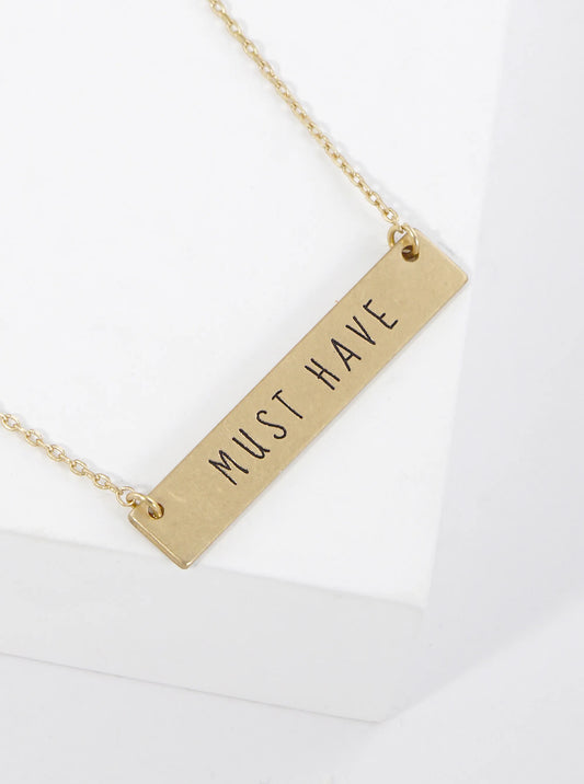 Must Have Engraved Horizontal Bar Pendant Necklace