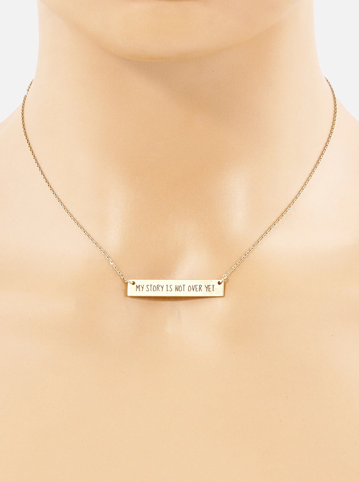 My Story Is Not Over Yet Engraved Horizontal Bar Pendant Necklace