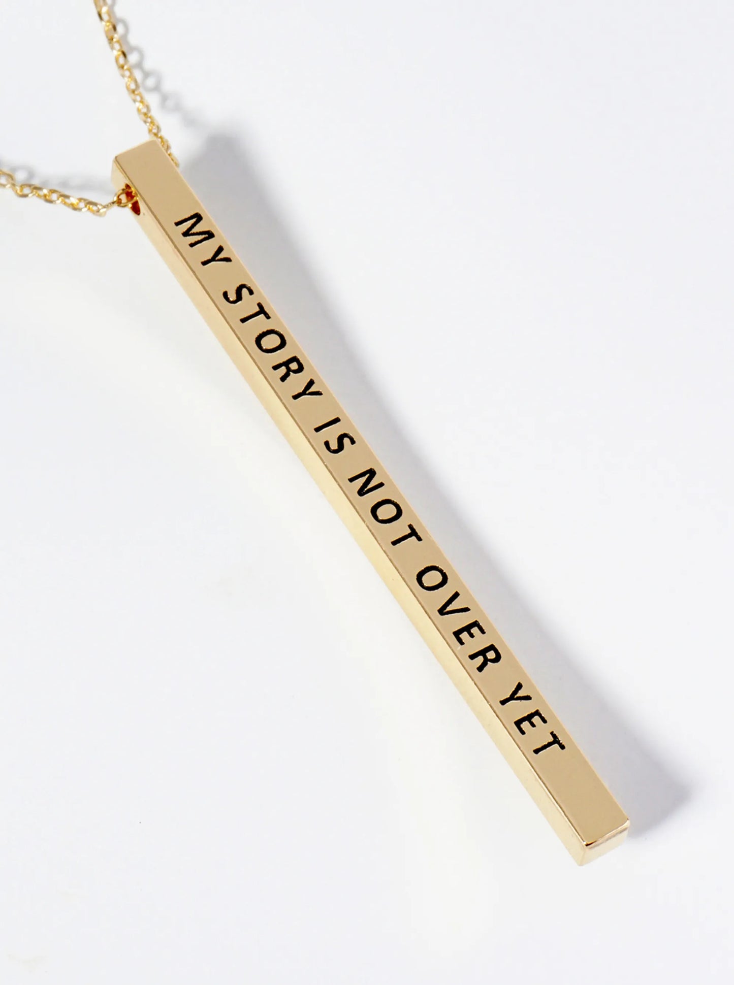 My Story Is Not Over Yet Engraved Vertical Bar Pendant Inspirational Necklace