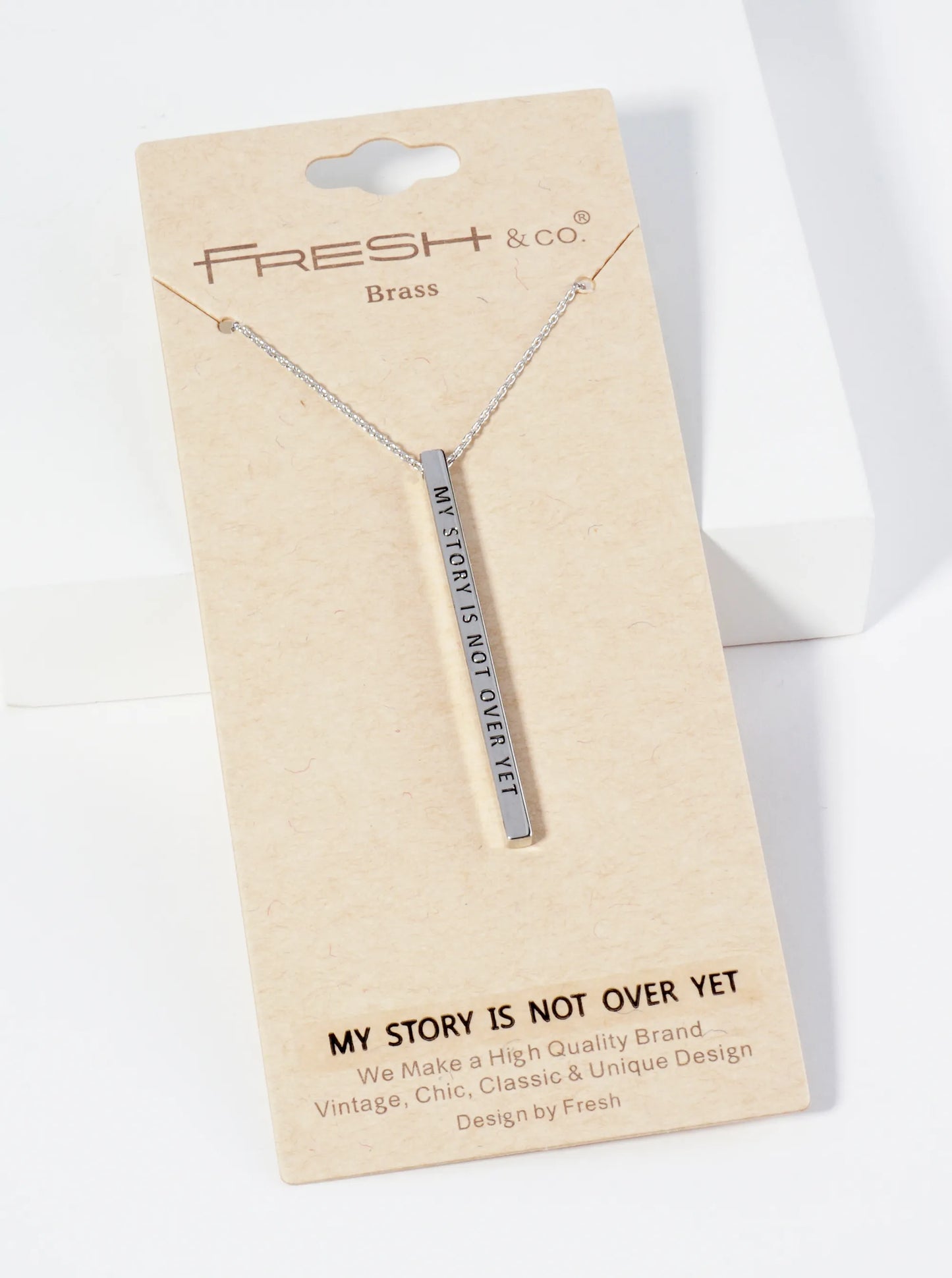 My Story Is Not Over Yet Engraved Vertical Bar Pendant Inspirational Necklace
