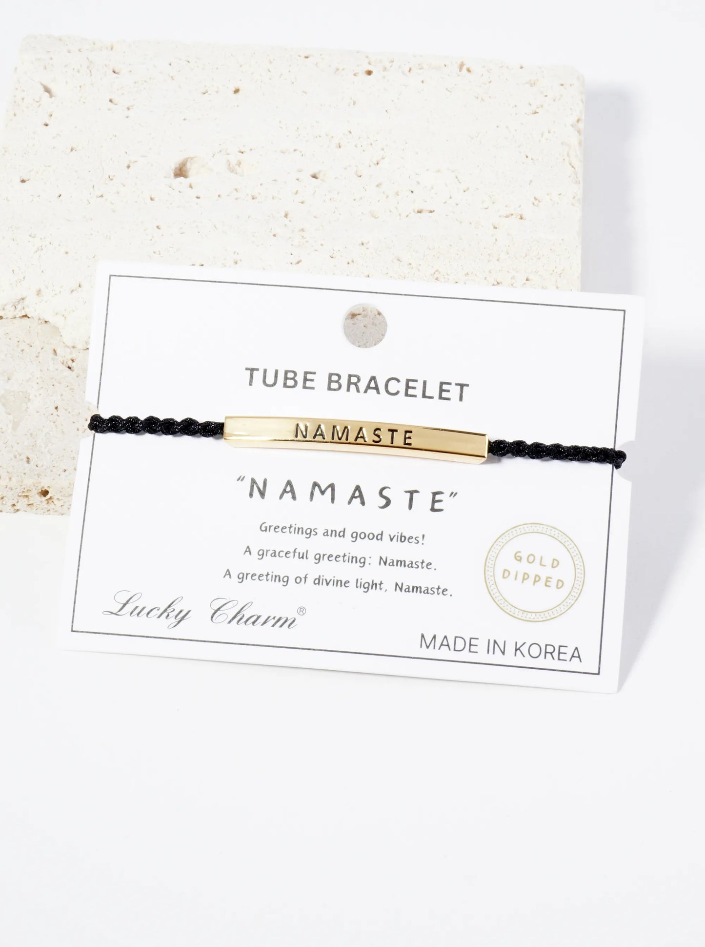 Namaste Engraved 18K Gold Dipped Curved Brass Tube Bar Adjustable Pull Tie Bracelet